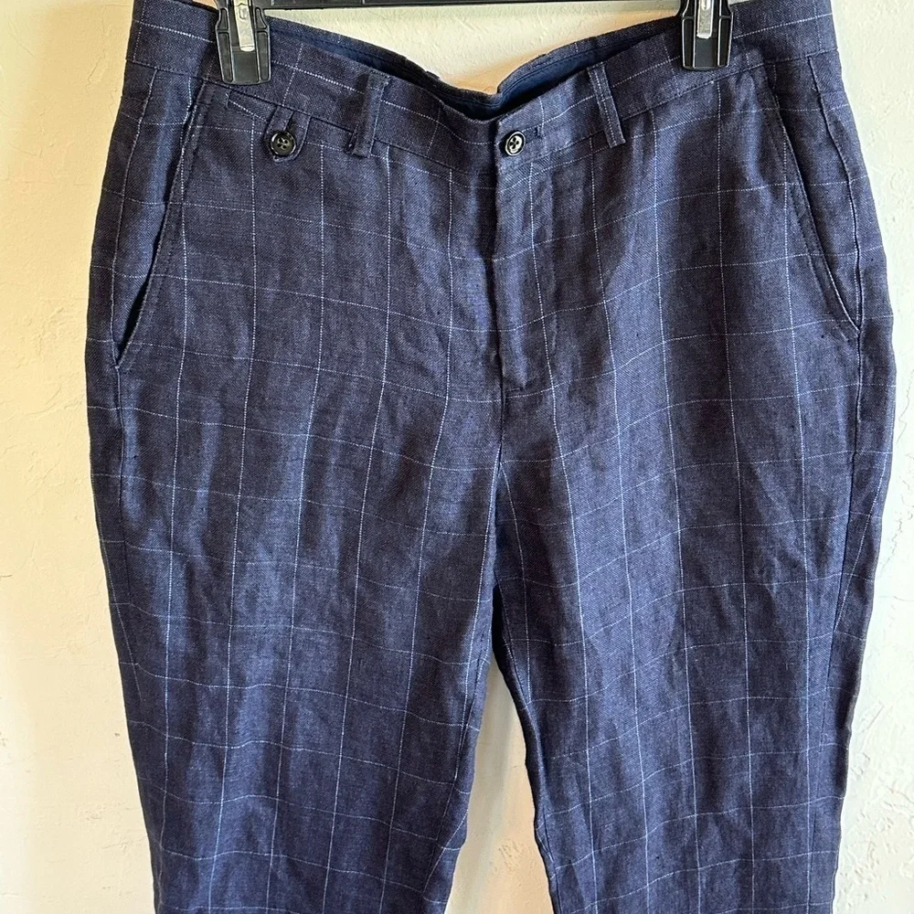 Men's Navy Plaid Dress Pants - Picture 4 of 10